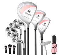 GOPLUS Juego de Palos de Golf para Mujer, Juego de Golf Incl. 460cc 1# Driver de aleación, 3# Madera de Calle, 4# híbrido, 6-9# hierros, 1 Putter y Bolsa de pie (117.5×32×27 cm)