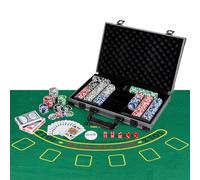 GOPLUS Juego de Póker Completo, Set de Póker con 400 Fichas de Póker, Maletín de Aluminio, 2 Barajas de Cartas, 5 Dados, Botón de Banquero y Tapete, Maletín de Póker de Casino