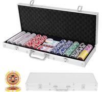 GOPLUS Juego de Póker con Maletín con 500/600 Fichas Peso 11,5 G Set de Póquer con 5 Dados y 2 Baraja de Cartas Maletín de Póker de Aluminio (Plata2)