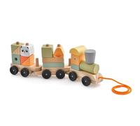 GOPLUS - Juego de trenes de madera 3 secciones 15 bloques apilables diseño de animales cuerda de tracción conexión a ganchillo juguete de despertar 18 meses