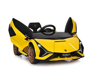 GOPLUS Lamborghini Coche Eléctrico 12V (Amarillo) | Vehículo Eléctrico para Niños de 3-8 Años, con Control Remoto, MP3 USB Bluetooth Música, 3-5km/h, Carga Máxima 25KG