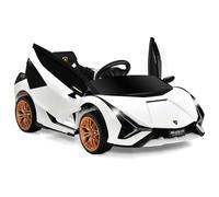 GOPLUS Lamborghini Coche Eléctrico 12V para Niño de 3-8 Años, Coche de Batería con Control Remoto, Vehículo Eléctrico con MP3 USB Bluetooth Música, 3-5km/h, Adelante y Atrás, Carga Máxima 25KG, Blanco