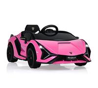GOPLUS Lamborghini Coche Eléctrico 12V para Niños de 3-8 Años, Coche de Batería con Control Remoto, Vehículo Eléctrico con MP3 USB Bluetooth Música, 3-5km/h, Adelante y Atrás, Carga Máxima 25KG, Rosa