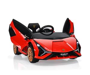 GOPLUS Lamborghini Coche Eléctrico 12V para Niños de 3-8 Años, Coche de Batería con Control Remoto, Vehículo Eléctrico con MP3 USB Bluetooth Música, 3-5km/h, Adelante y Atrás, Carga Máxima 25KG, Rojo