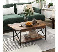 GOPLUS Mesa Baja de 2 Niveles Industrial con Patas Ajustables, Mesa de Centro Rectangular con Marco Metálico, Mesas de Café para Salón, Dormitorio, Oficina, 110 x 60 x 48 cm (Marrón)