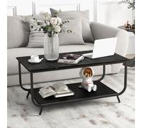 GOPLUS - Mesa baja de mármol falso de 2 niveles, mesa baja salón con bandeja espaciosa y estante de almacenamiento escandinavo, moderno para oficina, dormitorio, carga 60 kg, 105 x 55 x 46,5 cm, color