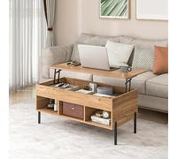 GOPLUS Mesa Baja elevable, Mesa de estación de café con Compartimento Oculto, Bandeja elevable, 3 nichos Abiertos, Table Baja de diseño Moderno para Sala de Estar, recepción y apartamento (Natural)