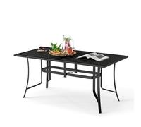 GOPLUS Mesa Comedor de Jardín para 6 Personas, con Listones y Orificio para Sombrilla,Carga 150 kg,160 x 84 x 73 cm, Ideal para Patio, Terraza o Piscina (Negro)