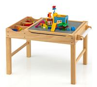 GOPLUS Mesa de Actividades 2 en 1 con Tablero Reversible, Mesa de Construcción para Niños de 3+ Años con Espacio de Almacenaje Clasificado, Mesa de Juego de Madera con Barra Lateral, 86,5X60X57CM