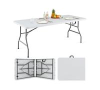 GOPLUS Mesa de Camping Plegable de 180 CM, Mesa de Exterior Rectangular de HDPE con Estructura Metálica Robusta, Asa, Resistente a la Intemperie, para Picnic, Camping, Jardín, Césped, Blanco