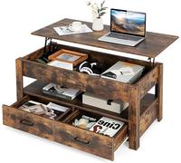 GOPLUS Mesa de Centro Elevable, Mesa Baja Café con Compartimento Oculto y 3 Compartimentos de Almacenamiento, Decorativo para Salón y Oficina (106X50X61 cm, Marrón Rústico)