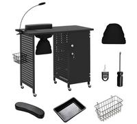 GOPLUS Mesa de Manicura Rodante, Estación de Manicura con Ruedas, Recogedor de Polvo Eléctrico, Bolsa, Luz Ajustable con Clip, Caja Desmontable, Cesta de Metal, Almohada de Mano, Puerta Cierre