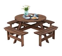 GOPLUS Mesa de picnic con 4 bancos, muebles de jardín de madera de abeto para 8 personas