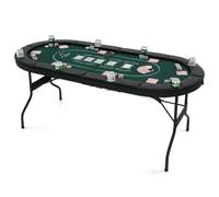 GOPLUS Mesa de Póker para 8 Jugadores, Juego de Cartas Plegable de 182 cm con 8 Portavasos de Metal, Barandas Acolchadas, Blackjack Texas Hold'em para Casa, Fiestas (Verde)
