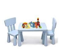 GOPLUS Mesa Infantil con Silla, Mesa y 2 Sillas Infantiles para Comer, Jugar, Estudiar, Pequeña Mesa para Niños Niñas Niño de 1-7 Años, Mesa Azul de Plástico, Capacidad 50KG