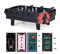 GOPLUS Mesa Multijuegos Combinada 4 en 1 con Futbolín, Mesa de Juegos Multifuncional con Accesorios, Tableros Apilables para Billar, Hockey de Aire, Tenis de Mesa, para Hogar Bar Fiesta (Negro)