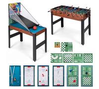 GOPLUS Mesa Multijuegos Convertible 14 en 1 con Futbolín, Mesa Multifuncional con Billar, Air Hockey, Ping Pong, Baloncesto, Shuffleboard, Ajedrez, Juegos Combinada para Fiesta Bar Hogar (Natural)