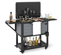 GOPLUS Mesa Nevera Jardin Exterior, 91 L Carrito Nevera Portatil con Ruedas, Estantes de Almacenamiento, Abridor de Botellas, Congelador para Jardín, Camping, Barbacoa, Picnic