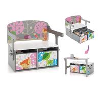 GOPLUS Mesa y Silla Infantil 3 en 1 Convertible con Banco de Actividades | Mueble Infantil con 2 Bandejas de Tela Extraíbles y Baúl de Almacenamiento, para Sala de Juegos y Habitación, Carga 60/10 kg