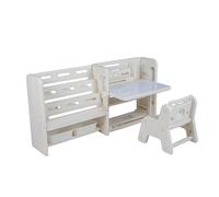 GOPLUS Mesa y Silla Infantil, Escritorio Infantil con Estanterías Laterales, Cestas de Almacenamiento, Encimera Inclinable, Pizarra y Borrador, Juego de Escritorio y Silla para Niños de 3+ Años
