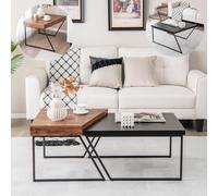 GOPLUS Mesas bajas de madera MDF, 2 en 1 mesa baja Gigogne industrial Vintage,2 mesitas bajas para salón, carga máxima: 90 kg, para dormitorio, oficina, 120 x 60 x 46 cm