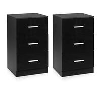 GOPLUS Mesilla de Noche, con 3 Cajones, Mesa Auxiliar para Dormitorio, Salón, Oficina, Mesita de Noche de 67 cm de Alto (Negro, 2 Piezas)