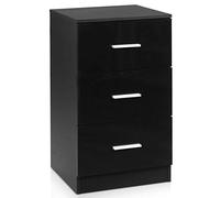 GOPLUS Mesilla de Noche, con 3 Cajones, Mesa Auxiliar para Dormitorio, Salón, Oficina, Mesita de Noche de 67 cm de Alto (Negro, 1 Pieza)