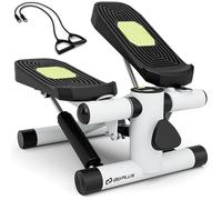 GOPLUS Mini Stepper para Fitness en Casa, Máquina de Ejercicio de Pasos con Bandas de Resistencia, Pedales Antideslizantes, Altura Ajustable, Pantalla LCD, Equipo de Entrenamiento de Cuerpo (Blanco)