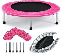 GOPLUS Mini Trampolín Fitness Plegable, Silencioso Trampolín Deportivo para Interior y Exterior con Alfombra de Seguridad, Carga Máxima 150KG, para Adultos y Niños (Rosa)