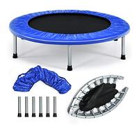 GOPLUS Mini Trampolín Fitness Plegable, Silencioso Trampolín Deportivo para Interior y Exterior con Alfombra de Seguridad, Carga Máxima 150KG, para Adultos y Niños (Azul)