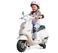 GOPLUS Moto Eléctrica para Niños 12V, Scooter Eléctrico Vespa de 4 Ruedas con Música, Luces LED, Ruedas de Entrenamiento y Doble Motor 30W, Diseño Retro-Chic para Niños de 3 a 6 Años (Blanco)