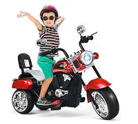 GOPLUS Moto Electrica para Niños de 3+ Años con Batería 6V, Motocicleta Eléctrica con Luz Música, Velocidad 2,5-3 KM/H, 3 Ruedas, Vehículos Eléctrica de Carga Máxima 30 KG, 91×48×64 CM, Rojo