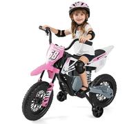 GOPLUS Motocicleta Eléctrica para Niños, Moto Eléctrica Infantil de 12 V con 2 Ruedas de Apoyo Desmontables, Música, Conexión Inalámbrica, Amortiguación, 3-5 km/h, para Niños de 3 a 8 Años (Rosa)