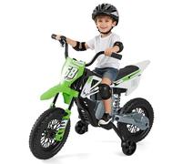 GOPLUS Motocicleta Eléctrica para Niños, Moto Eléctrica Infantil de 12 V con 2 Ruedas de Apoyo Desmontables, Música, Conexión Inalámbrica, Amortiguación, 3-5 km/h, para Niños de 3 a 8 Años (Verde)