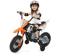 GOPLUS Motocicleta Eléctrica para Niños, Moto Eléctrica Infantil de 12 V con 2 Ruedas de Apoyo Desmontables, Música, Conexión Inalámbrica, Amortiguación, 3-5 km/h, para Niños de 3 a 8 Años (Naranja)