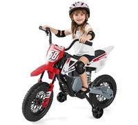 GOPLUS Motocicleta Eléctrica para Niños, Moto Eléctrica Infantil de 12 V con 2 Ruedas de Apoyo Desmontables, Música, Conexión Inalámbrica, Amortiguación, 3-5 km/h, para Niños de 3 a 8 Años (Rojo)