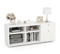 GOPLUS Mueble De Almacenamiento, Consola De TV con 2 Cajones, 4 Compartimentos Y Pies Ajustables, Vitrina De Piso Moderna para Sala De Estar, Dormitorio, Entrada, Espacios Pequeños, Color Blanco