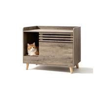 GOPLUS Mueble de Arenero para Gatos 80 x 46 x 64,5 cm | Casa de Interior para Gatos con Alfombrilla, Puerta Abatible, Almacenamiento Oculto, Armario de Mascotas Industrial Enterior