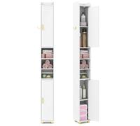 GOPLUS Mueble de Columna para Baño, Mueble Alto de Ahorro de Espacio para Baño, Alto y Estrecho de Pie, con 2 Puertas, Portarrollos para Papel Higiénico, Estante Ajustable en 3 Niveles (Blanco)