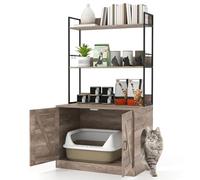 GOPLUS Mueble para Caja de Arena para Gatos, Armario de Arenero con 3 Estantes, 2 Puertas, Entrada Lateral, 4 Ganchos, Marco de Metal, Baño Oculto para Mascotas de Interior, 80 x 48 x 145 cm (Gris)