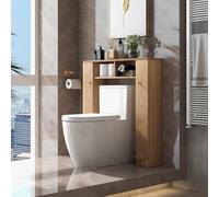 GOPLUS Mueble para WC con estantería encima del inodoro, organizador de almacenamiento independiente para baño con puertas dobles y 4 estantes ajustables (Natural)