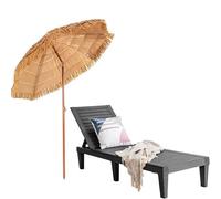 GOPLUS Muebles de Exterior de 2 Piezas, Tumbona Plegable en 5 Posiciones, 190 x 57,5 x 29 - 84,5 cm, 2M Sombrilla Paja de PP con 8 Varillas para Piscina, jardín (Negro, 1 Tumbon 1 Sombrilla)