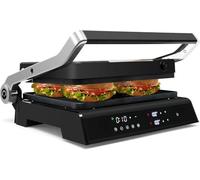GOPLUS Panini Grill, Sandwichera 1200W Placas Antiadherentes de Doble Cara, Control de Temperatura Independiente Bandeja de Goteo Extraíble, Se Abre 180 Grados para Alimentos de Todos los Tamaños