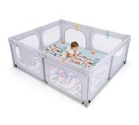GOPLUS Parque Bebé con Tapi, Gran Parque Bebé 189x158 CM con 4 Anillos de Tracción, 50 Pelotas Oceánicas, Bolsa de Transporte, Parque de Malla Transpirable Interior Exterior, para 0-6 Años (Gris)