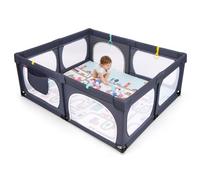 GOPLUS Parque Bebé con Tapi, Gran Parque Bebé 189x158 CM con 4 Anillos de Tracción, 50 Pelotas Oceánicas, Bolsa de Transporte, Parque de Malla Transpirable Interior Exterior, para 0-6 años (Gris