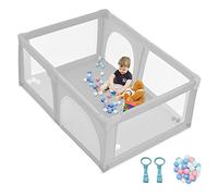 GOPLUS Parque Infantil Bebe, Baby Playpen, Corrales para Bebes, Centro de Actividades Interior para Niños, con Malla, Bolas, Bebé de 10 Meses a 6 Años, Interior y Exterior, 192 x 122 x 68 cm, Gris