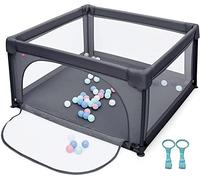GOPLUS Parque Infantil Bebe, Baby Playpen, Corrales para Bebes, Centro de Actividades Interior para Niños, con Malla, Bolas, Bebé de 10 Meses a 6 Años, Interior y Exterior, 120 x 120 x 68 cm, Gris