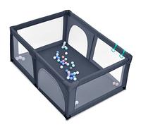 GOPLUS Parque infantil con 50 pelotas de juego, rejilla para gatear para niños y columnas, carpa estable con malla transpirable, cuna de viaje con puerta y cremallera (120 x 190 cm, gris oscuro)