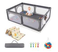GOPLUS Parque infantil de 206 × 147 × 68,5 cm, parque infantil con 50 bolas oceánicas y gran puerta con cremallera, bolsa portátil, parque infantil para 0 - 3 años con malla transpirable (gris oscuro)
