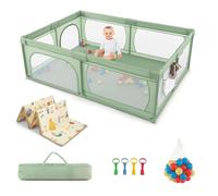 GOPLUS Parque infantil de 206 x 147 x 68,5 cm, parque infantil con 50 bolas oceánicas y gran puerta con cremallera, bolsa portátil, parque infantil para 0-3 años con malla transpirable (verde)